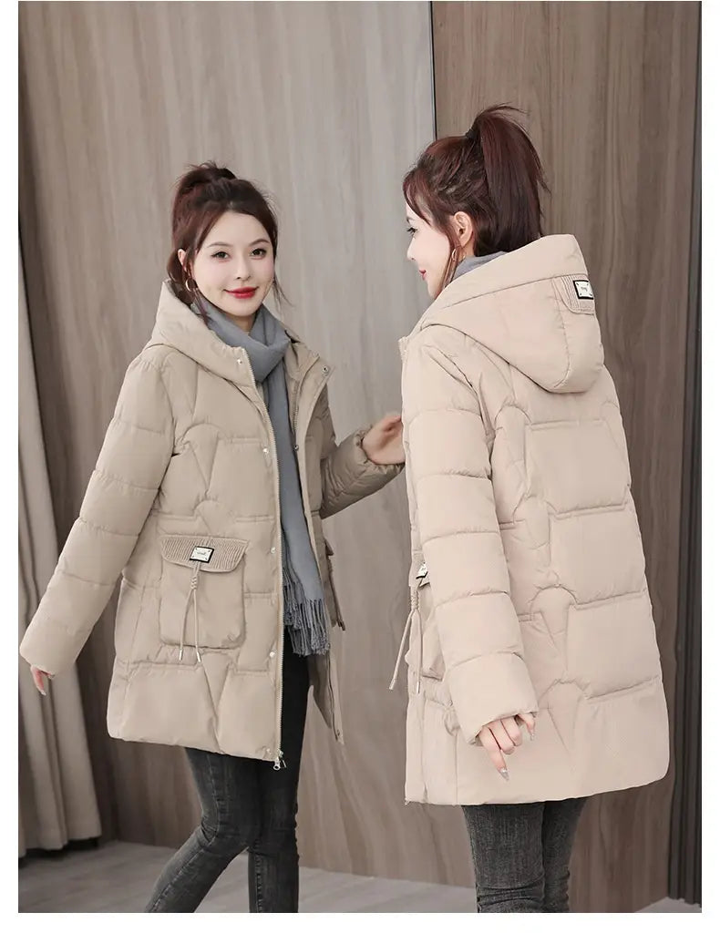 Hooded Down Coat Mid-length Thickened