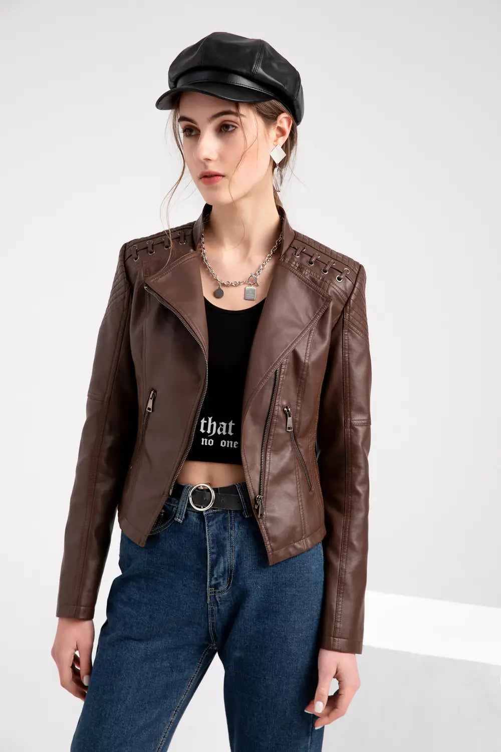 Slim Fit Thin Leather Coat Women’s Motorcycle Clothing