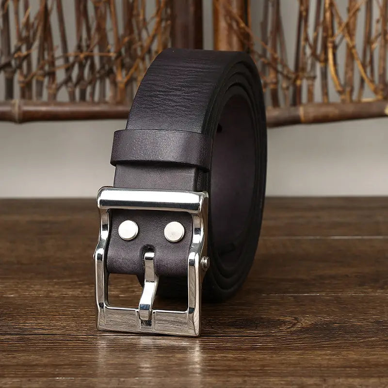 Men’s Retro Leather All-match First Layer Cowhide Stainless Steel Buckle Belt