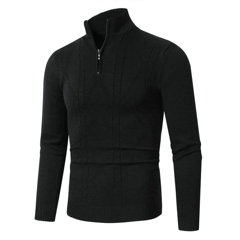 Fashion Rhombus Sweater Men’s Casual Stand Collar Long Sleeve Half Zipper Sweater