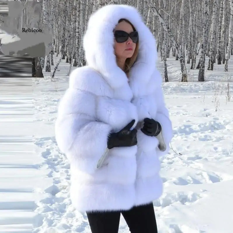 Women’s Minimalist Hooded Patchwork Fur Grass Jacket
