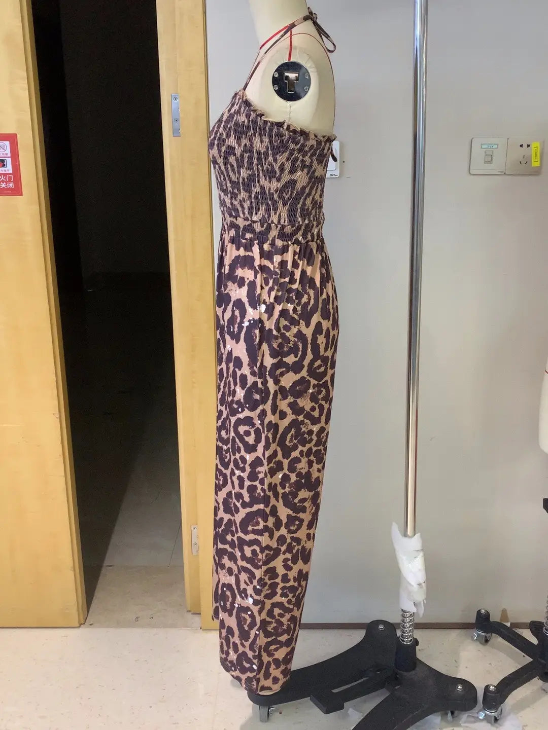 Women’s Leopard Print Halter Backless Jumpsuit