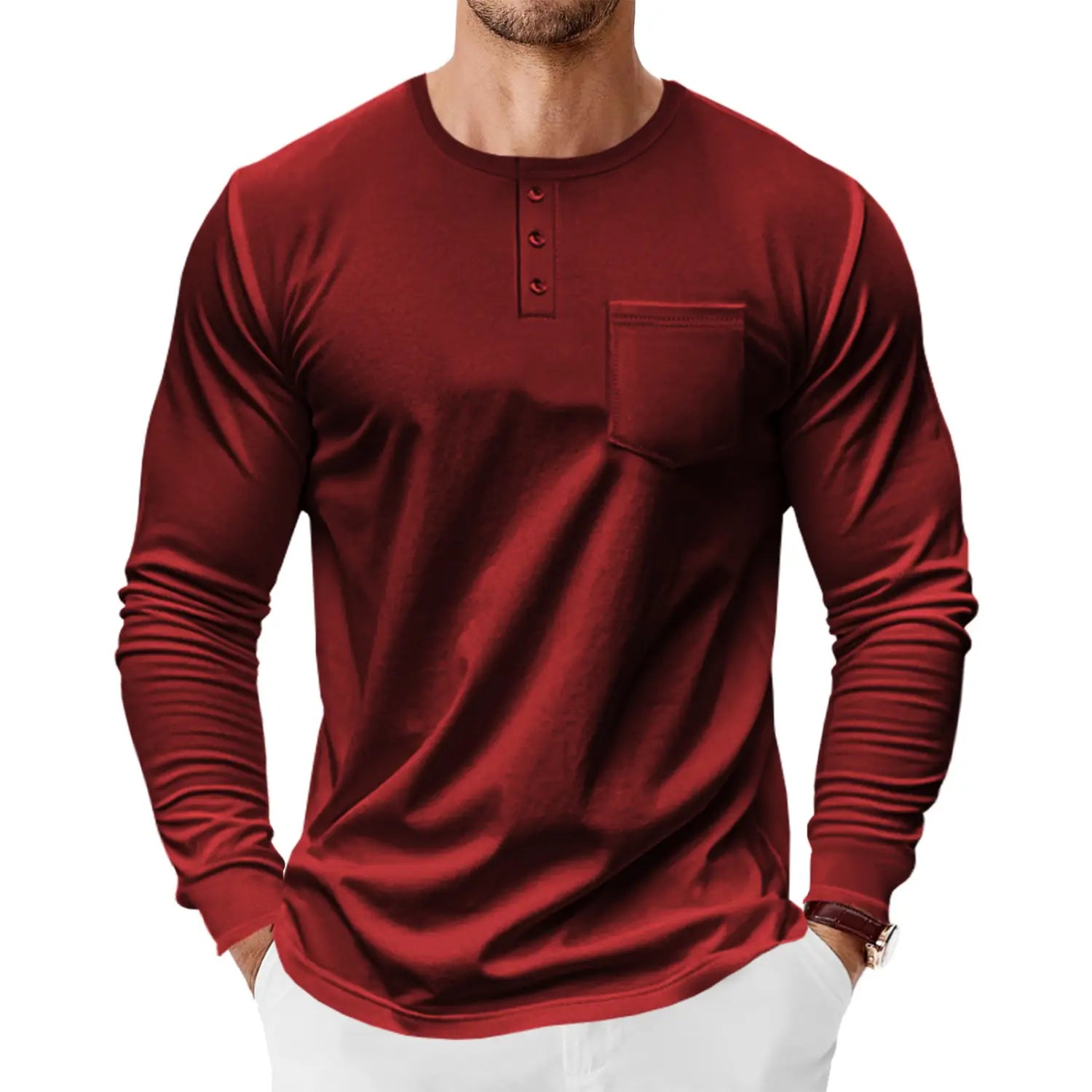 Men’s Spring And Autumn Henley Shirt Long Sleeve