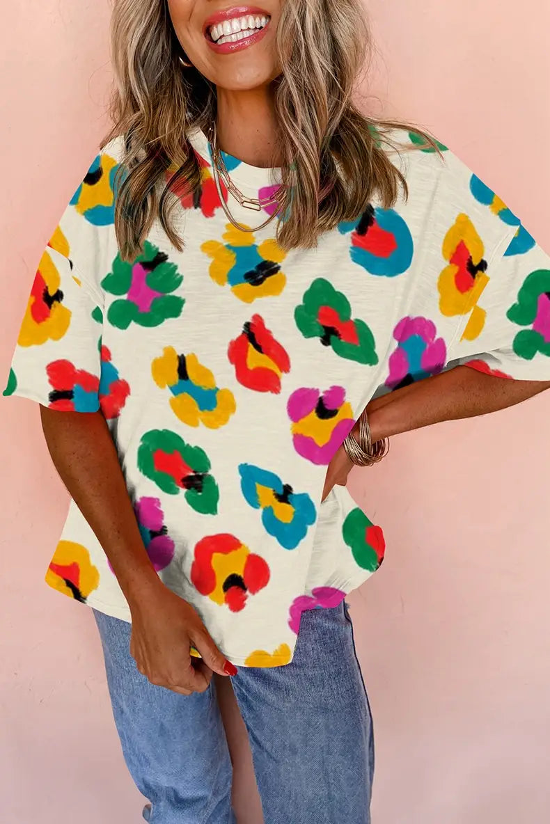 Fashion Colorblock Half Sleeve Pullover Top