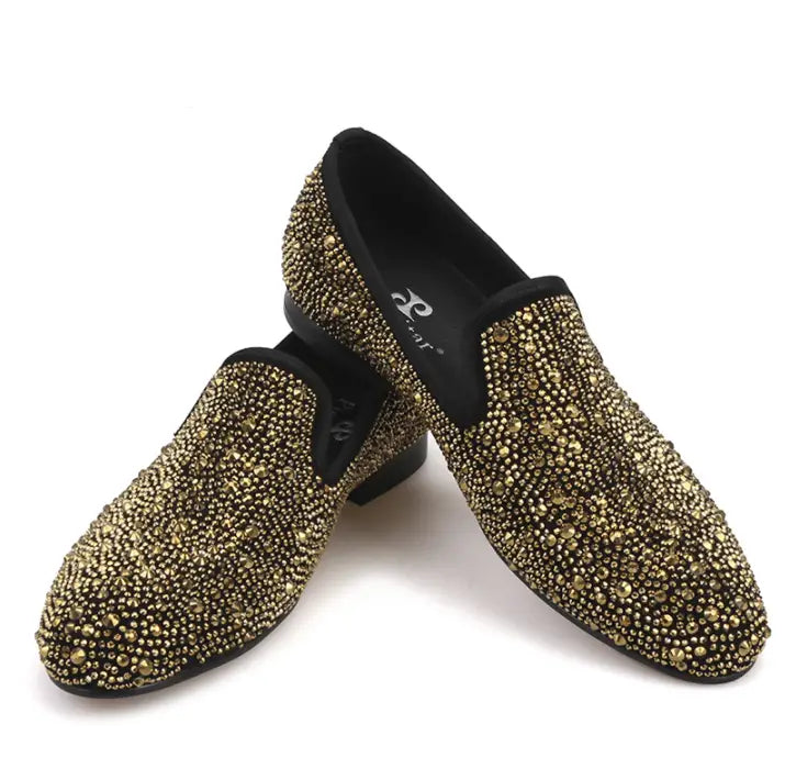 Black abrasive leather golden diamond men’s Lefu shoes pedal casual shoes