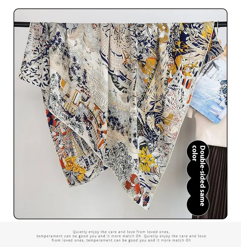Prosperous Double-sided Same Color Printing Silk Wool Scarf