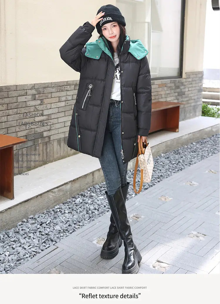 Winter Loose Down Cotton-padded Coat Women’s Coat Mid-length Thickened