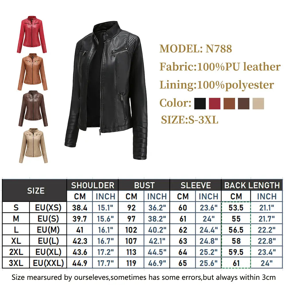 Women’s Leather Thin Motorcycle Clothing Short Chic Women’s Jacket