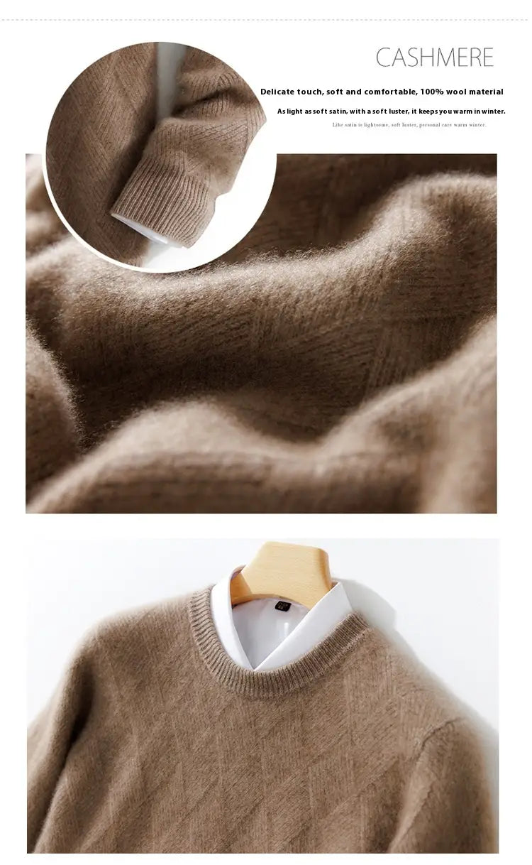 Pure Wool Sweater Men’s Loose Round Neck Sweater Casual Thickening Knitted Bottoming Shirt
