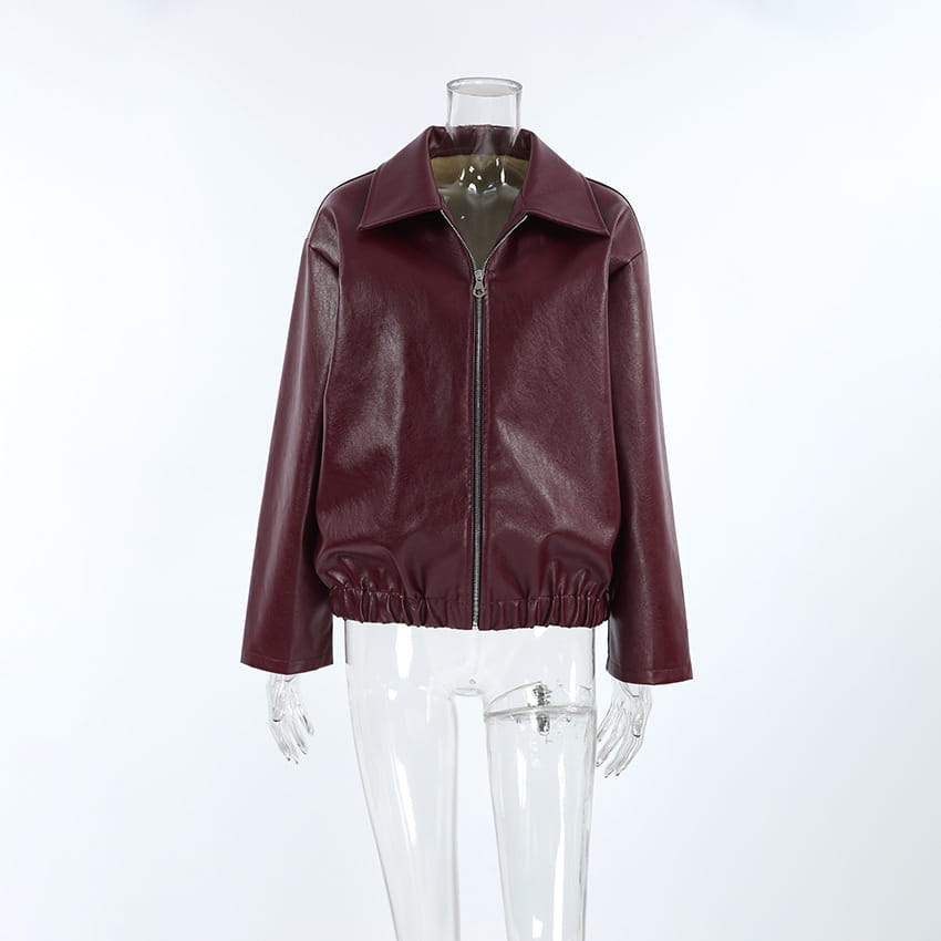 Retro Biker’s Style Wine Red European And American Handsome Matte Leather Jacket Coat