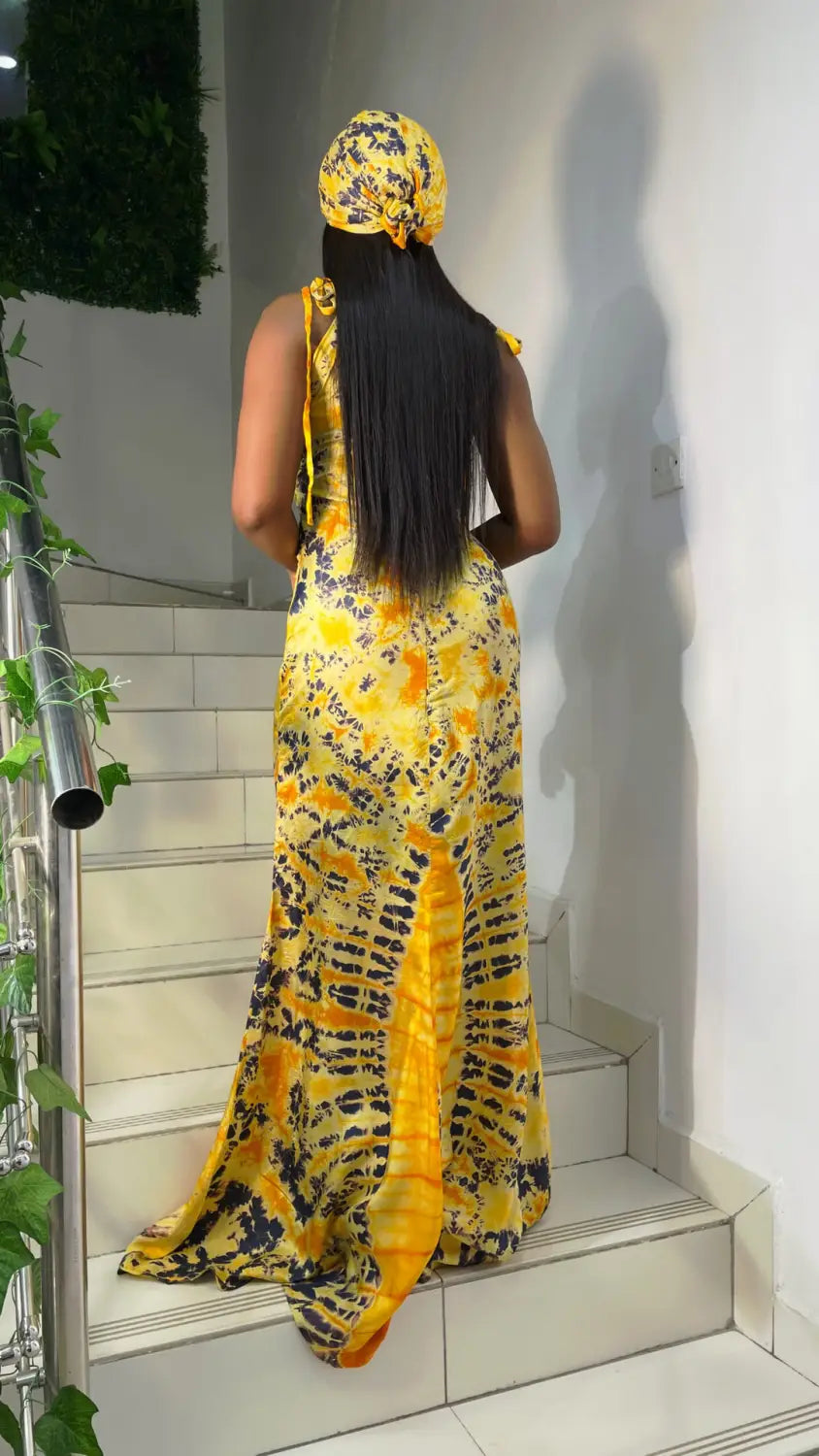 Women’s Fashionable Printed Suspenders Slim Fit Long Dress Long Dress Scarf