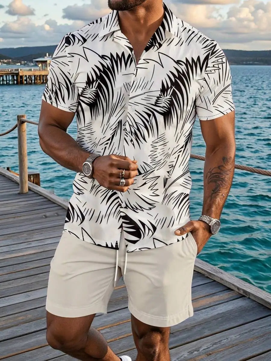 3D Digital Printing Men’s Casual Loose Shirt Shorts