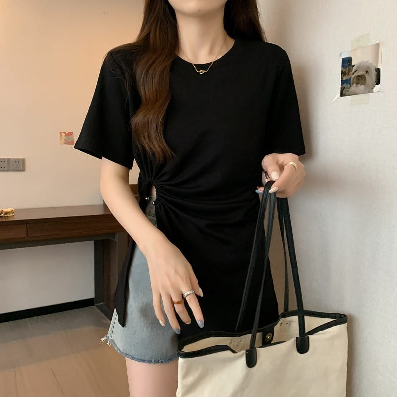 Cotton Irregular Split Short-sleeved T-shirt Women’s Summer