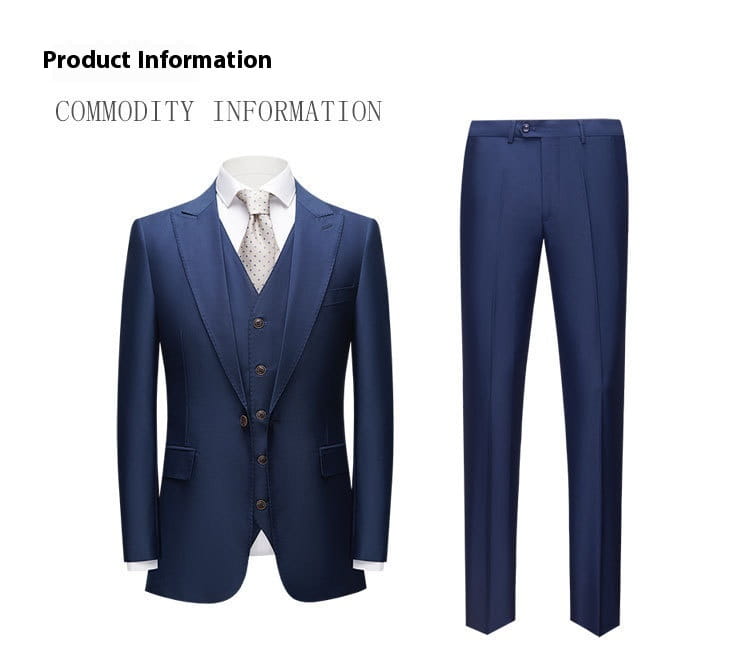 Men’s British Korean Slim Fit Dark Blue Casual Three-piece Suit