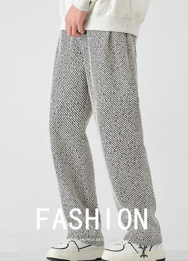 Chenille Slanted Stripe Casual Pants Men’s Loose Wide-leg Pants Silver Silk Sweatpants