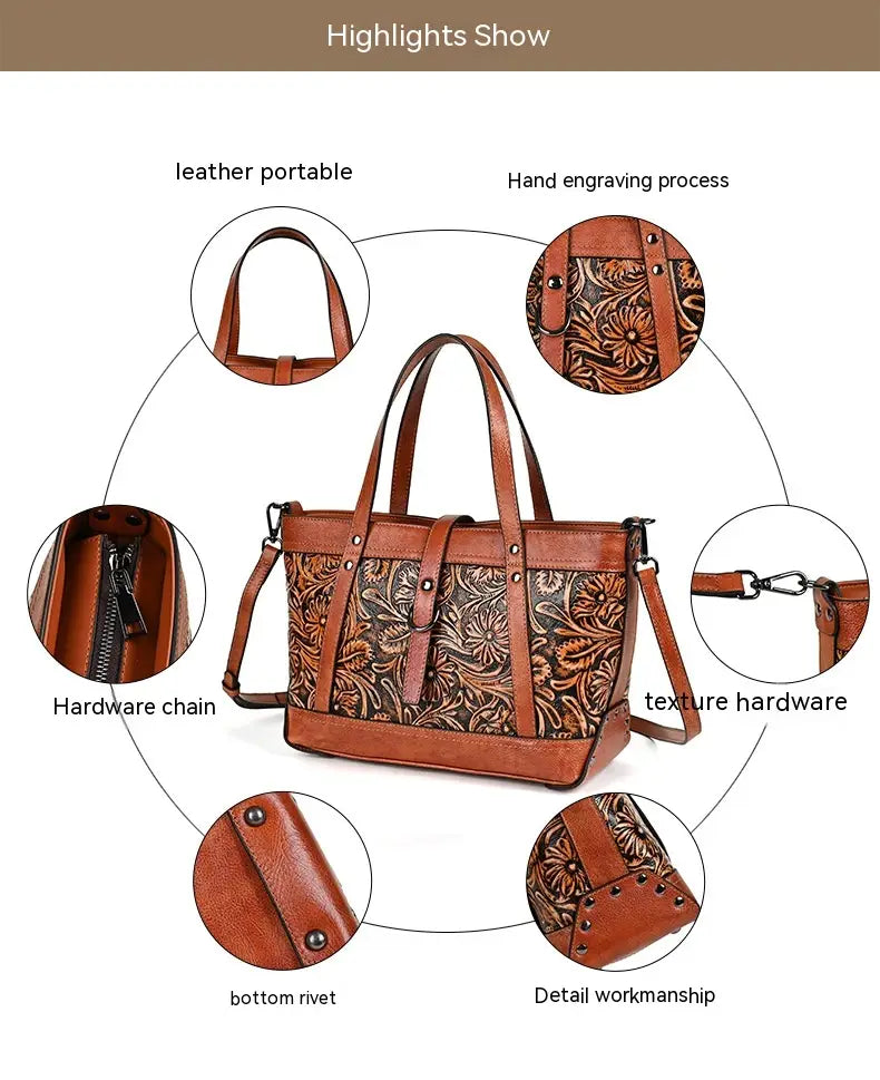 Retro Luxe First Layer Cowhide Bag High-End Fashion Online