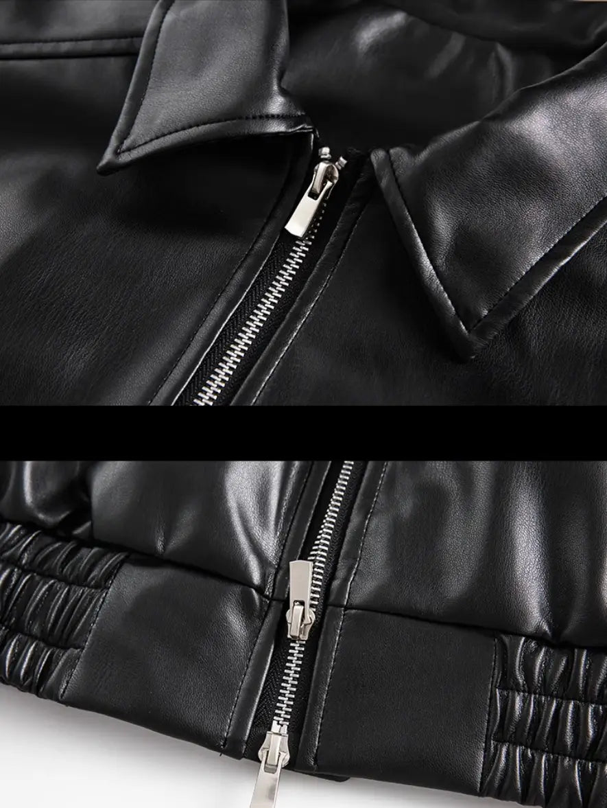 Brown Motorcycle PU Leather Coat Female Loose Jacket