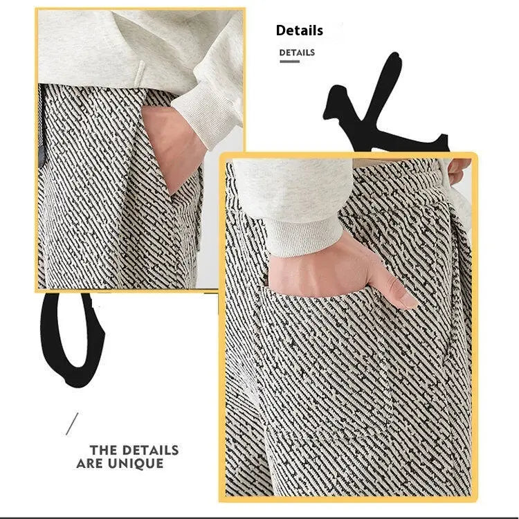 Chenille Slanted Stripe Casual Pants Men’s Loose Wide-leg Pants Silver Silk Sweatpants