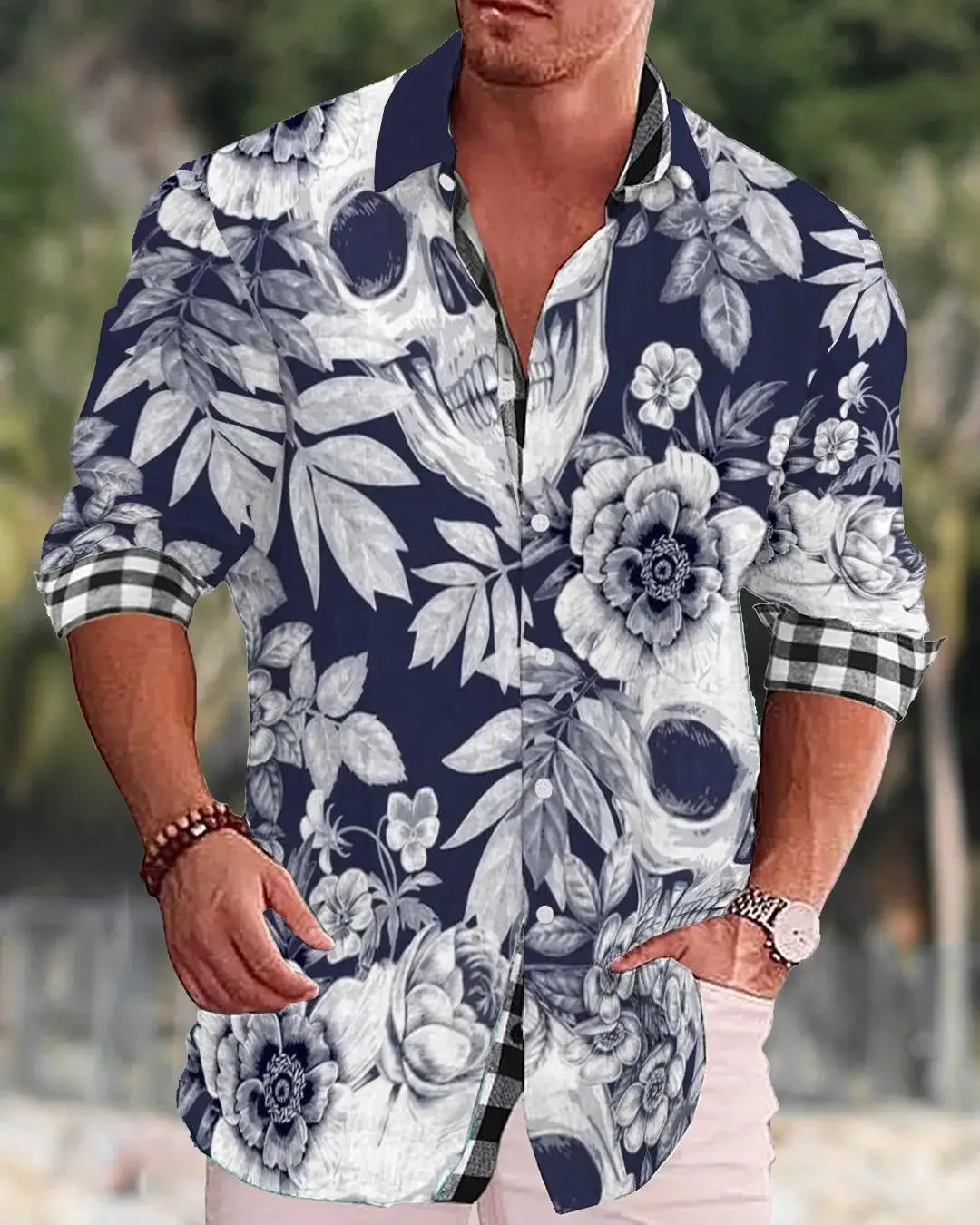 Gradient Digital Printing Lapel Long Sleeve Shirt Men