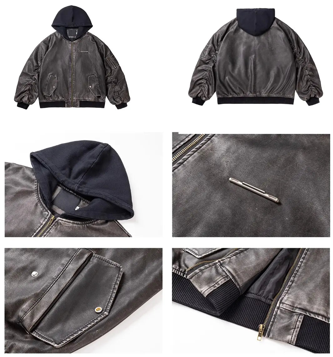 Distressed Hooded Flight Jacket Men’s And Women’s Heavy Coat