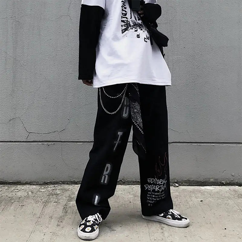 Printed Straight Leg Loose Casual Long Pants