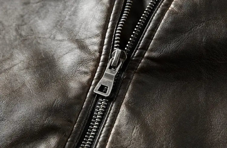 Fashion Thick Solid Color Retro Men’s Leather Jacket