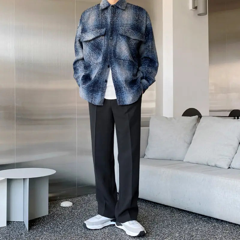 Men’s Large Plaid Shirt Casual Loose Jacket