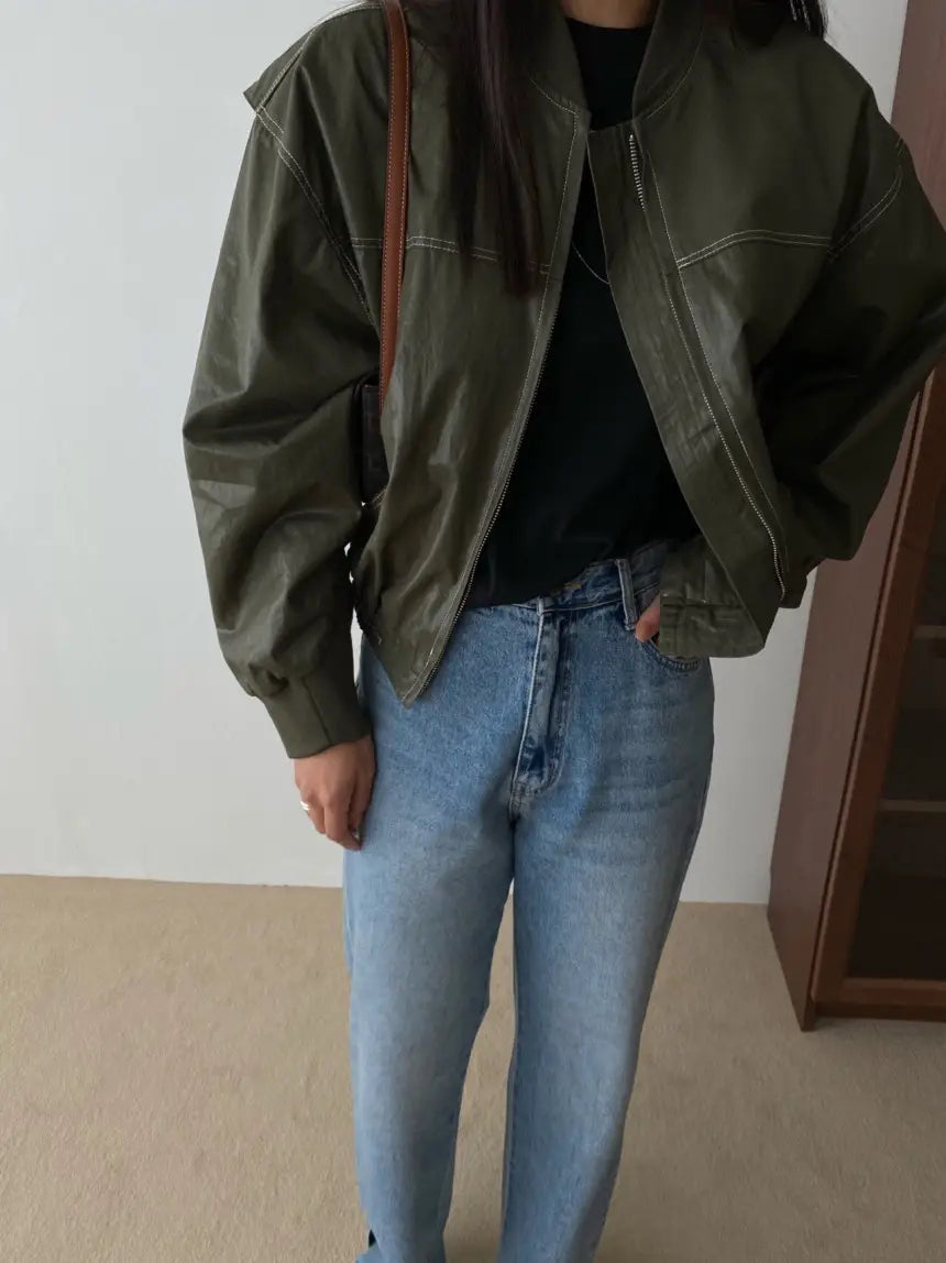 Loose Long Sleeve Leather Jacket Coat Women