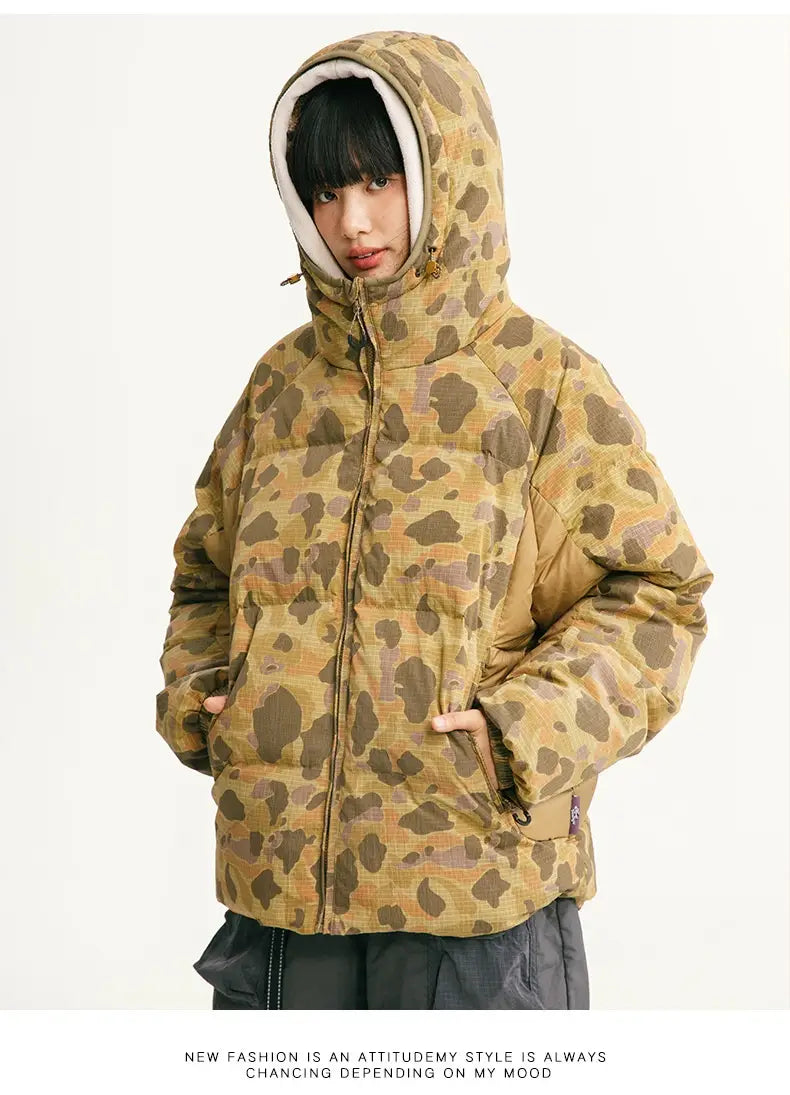 Winter Camouflage White Duck Down Three-proof Warm Coat For Women