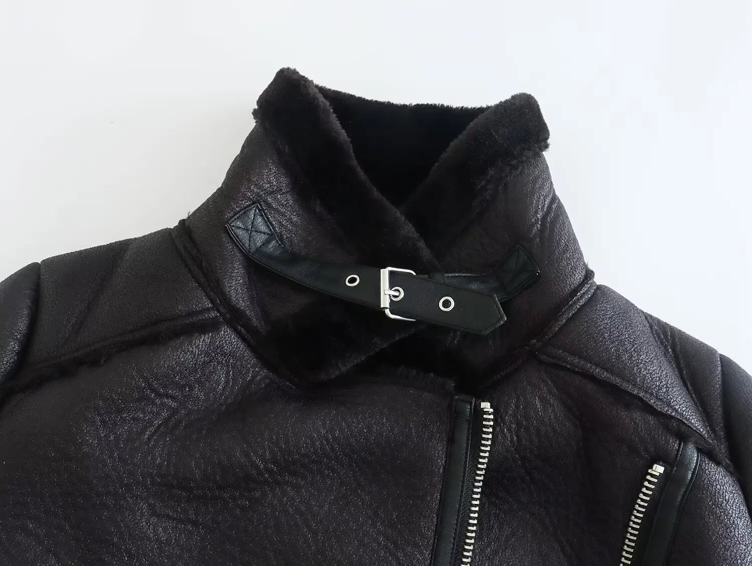 Women’s Fashion Fur Integrated Leather Coat Top