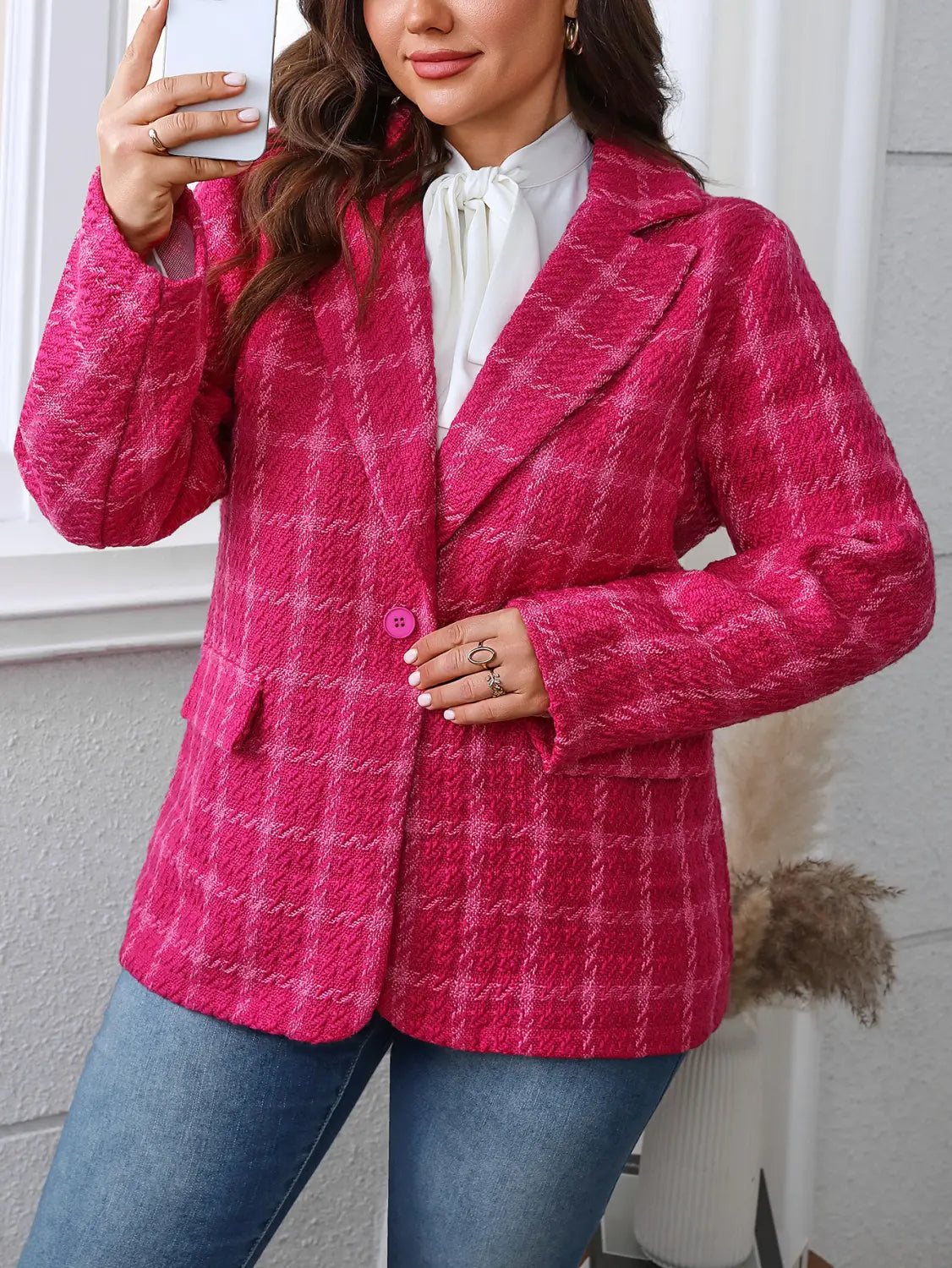 Temperament Commute Plaid Plus Size Coat