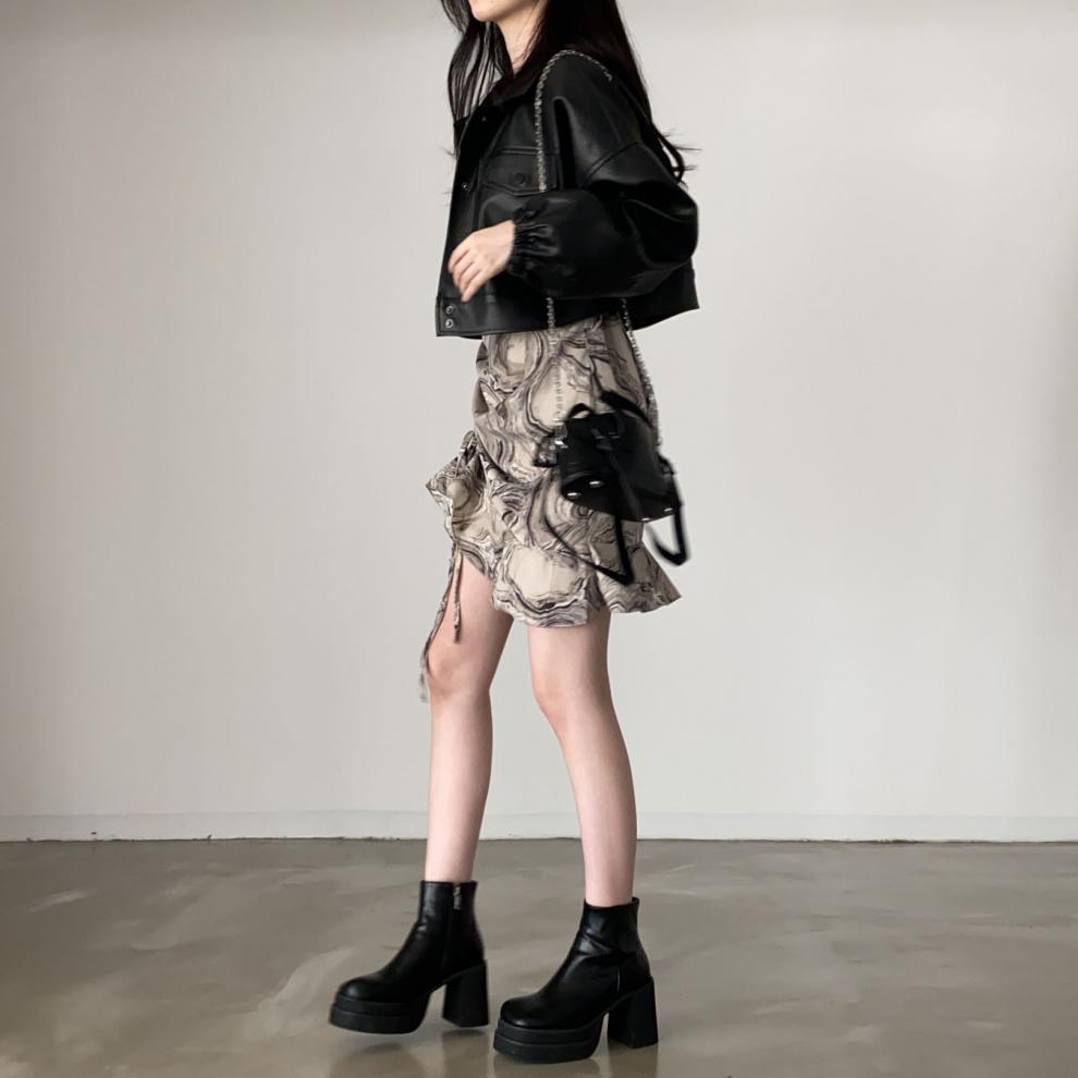 Chic Lapel Double Pocket Leather Top Leather Coat