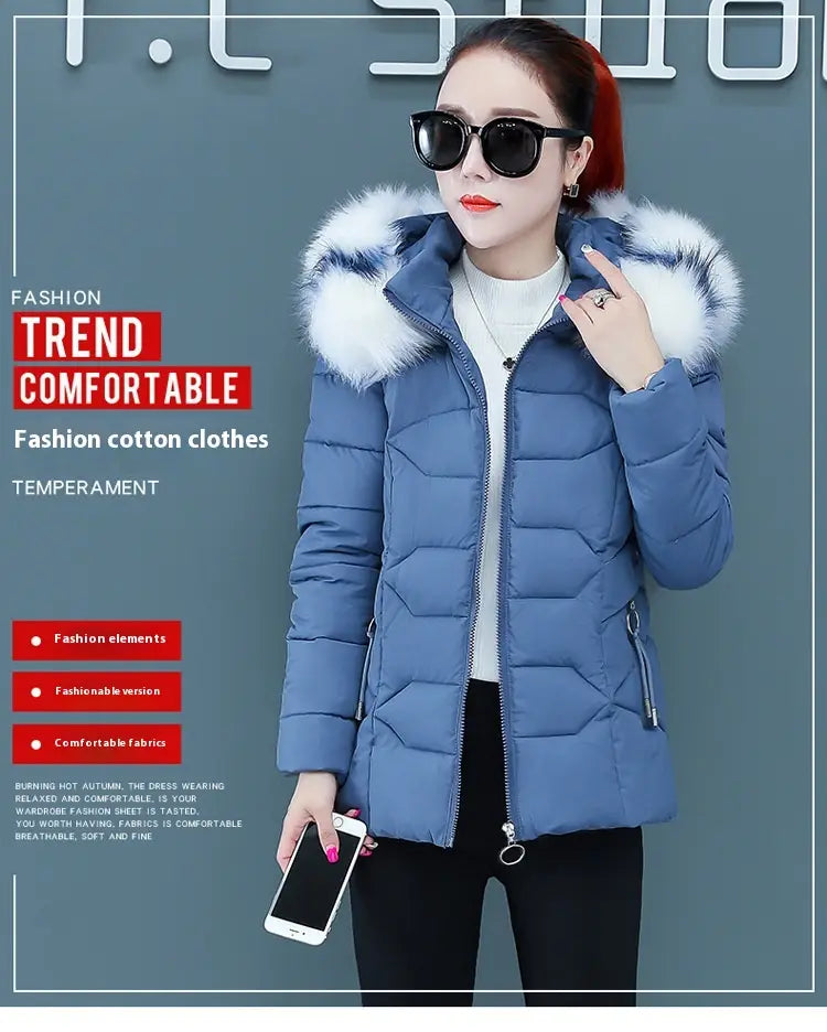 Women’s Short Detachable Large Fur Collar Cotton Coat