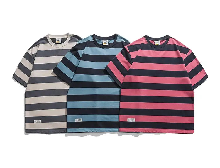 New Striped Short Sleeve Retro Striped Men