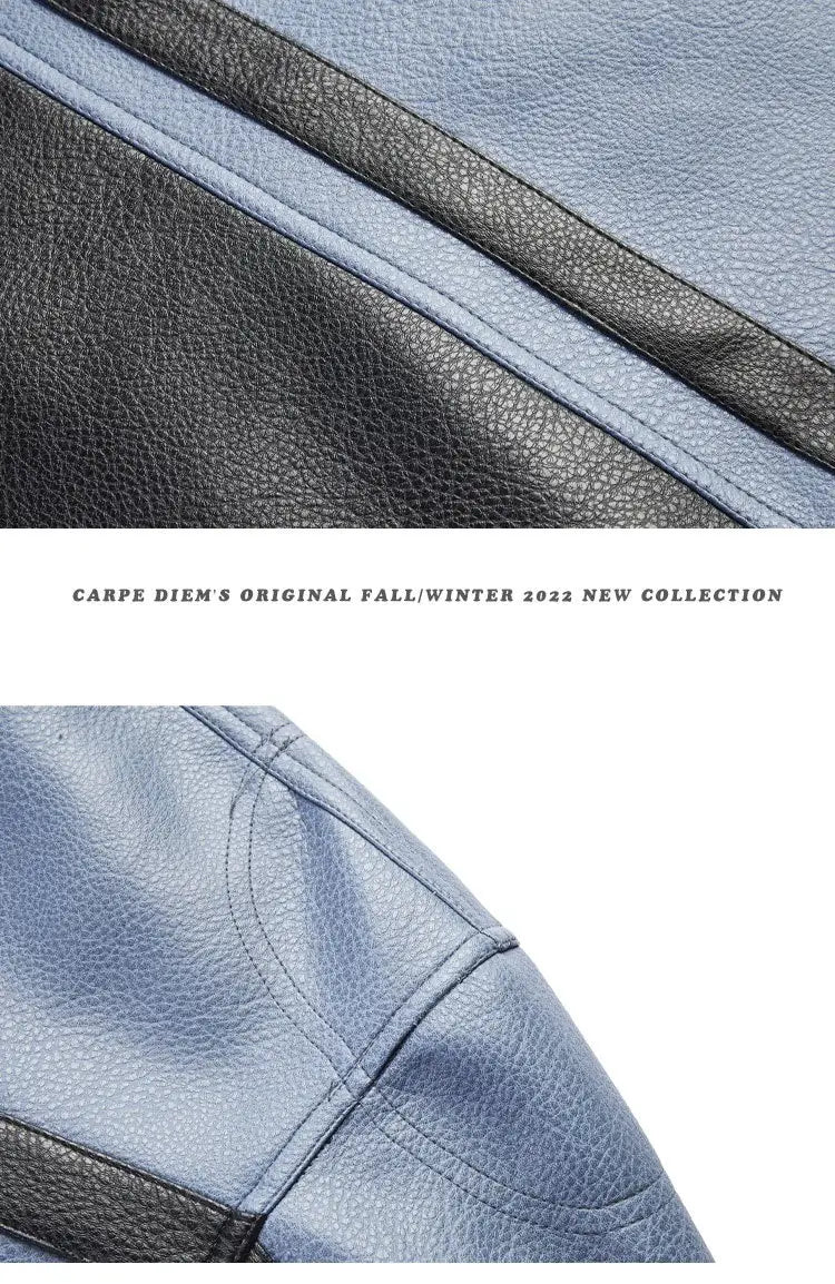 American-style Heavy Stitching Contrast Color PU Leather Motorcycle Clothing Coat Men And Women Fashion