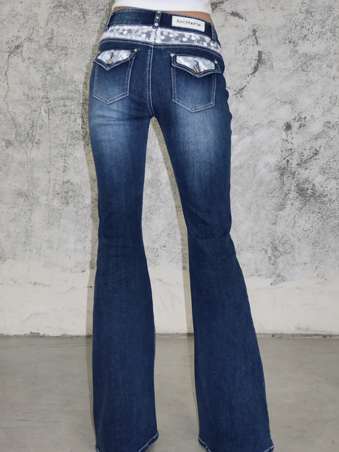 Rhinestone Skinny Low Waist Flared Dark Jeans
