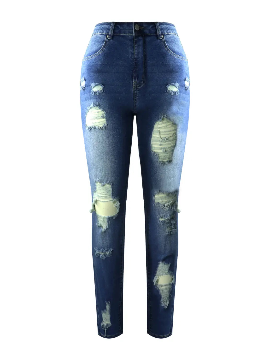 Dark Blue Tight High Waist Ripped Jeans Women’s Tight