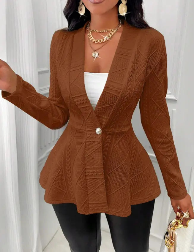 Women Jacquard Texture Single Button Slim-fit Long-sleeved Jacket