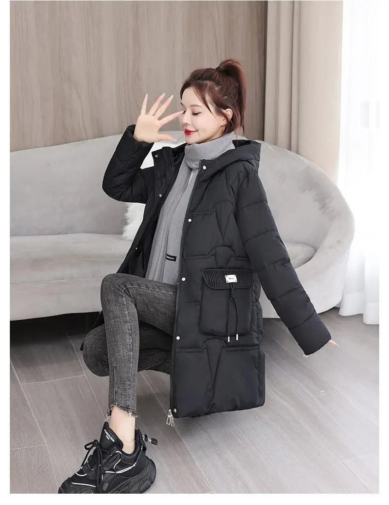 Hooded Down Coat Mid-length Thickened