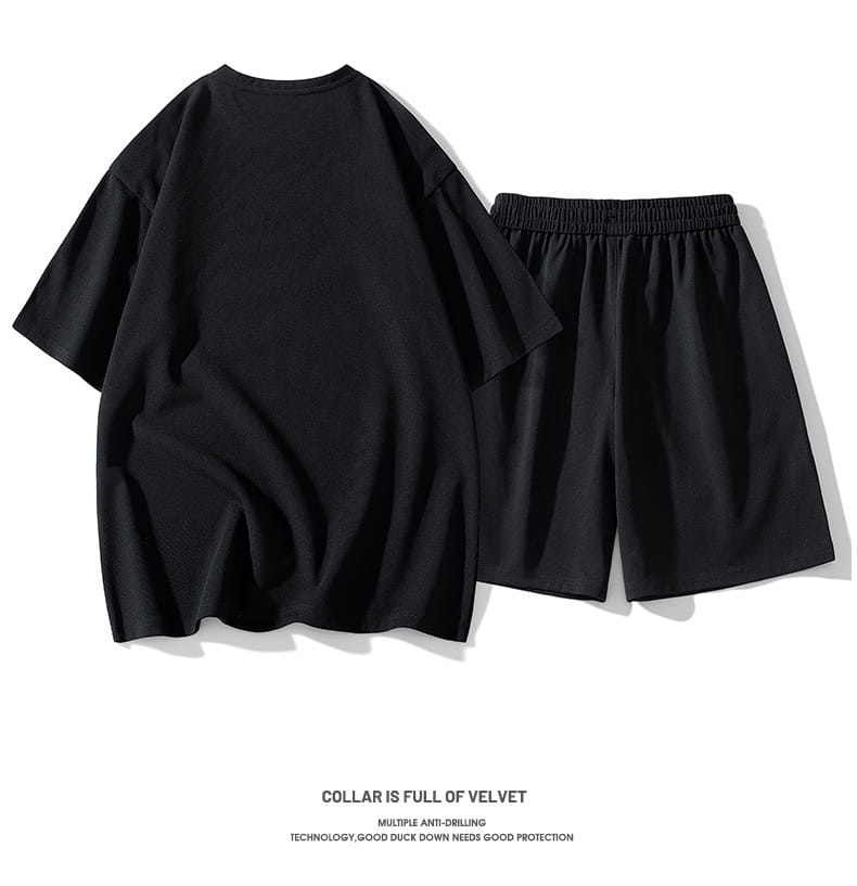 Hong Kong Style Loose Round Neck Short Sleeve Shorts 2-piece Set Leisure Sports Suit Men