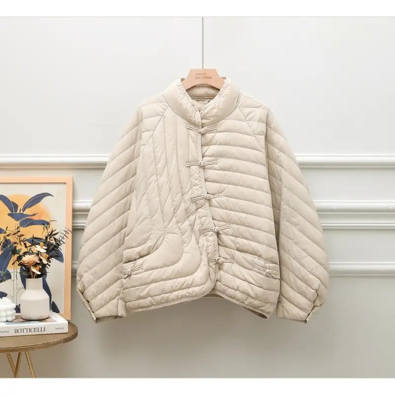 Autumn And Winter Ethnic Style Buckle White Duck Down Coat