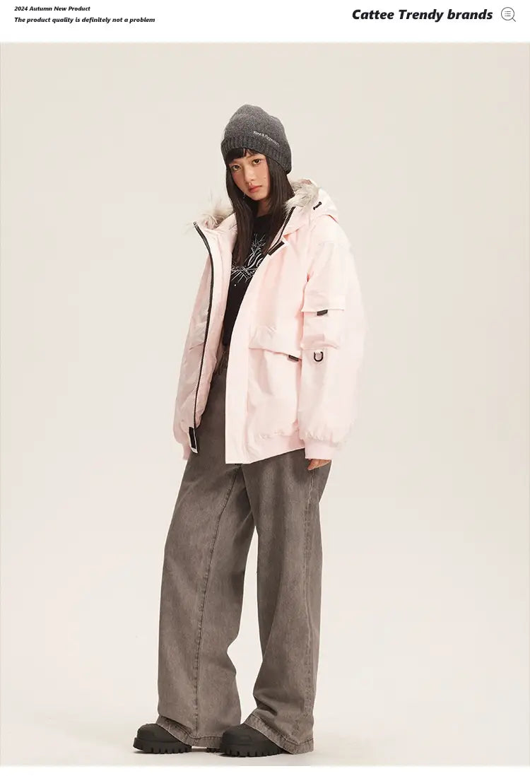 Retro Fur Collar Hood Parka Down Jacket Women’s Winter Thickened