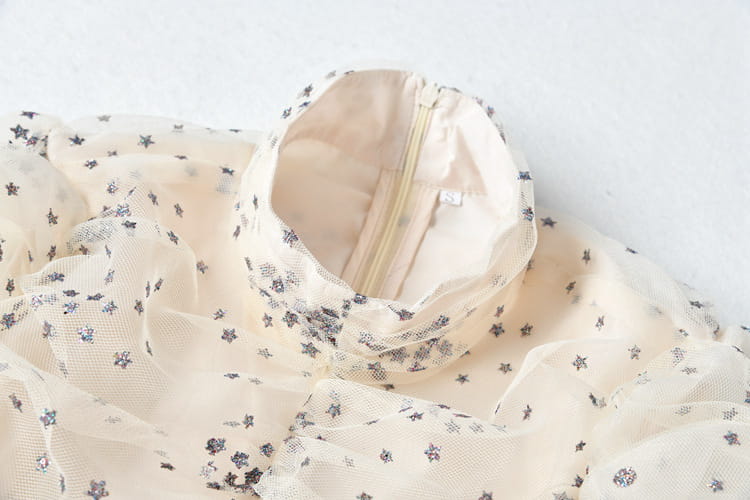 Women’s Mesh Star Shiny Silk Print Waist Wrapping Slim Dress