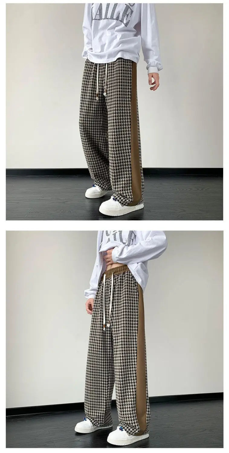 Houndstooth Stitching Chenille Casual Pants