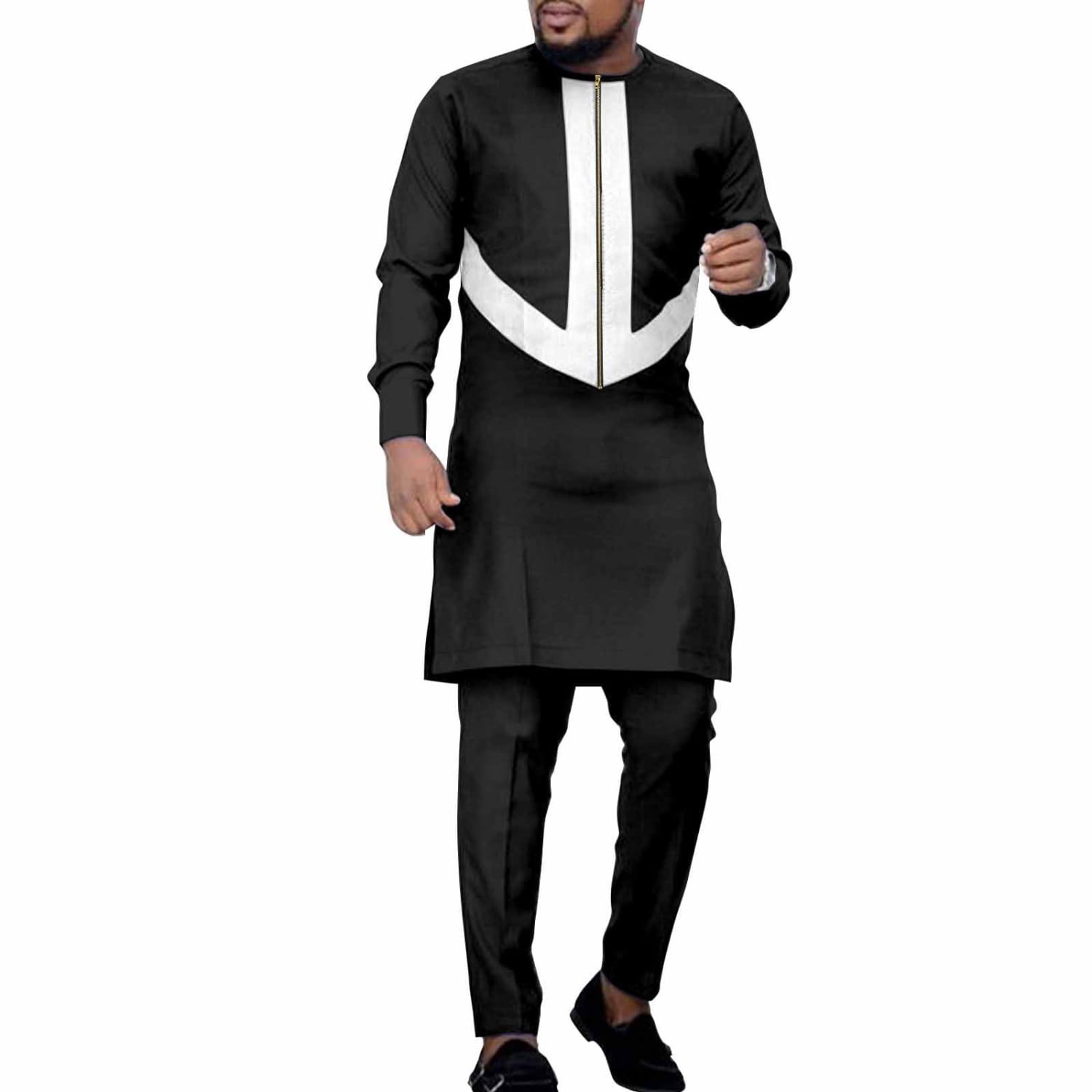 African Ethnic Solid Color Men’s Leisure Suit Top Pants