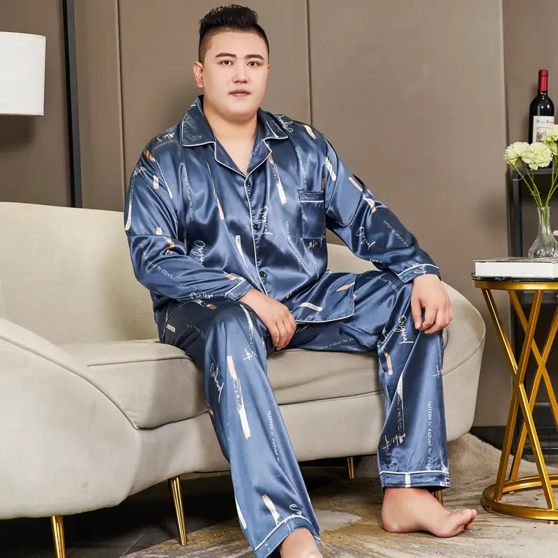 Cut Flower Fat Men’s Pajamas Extra Ice Silk
