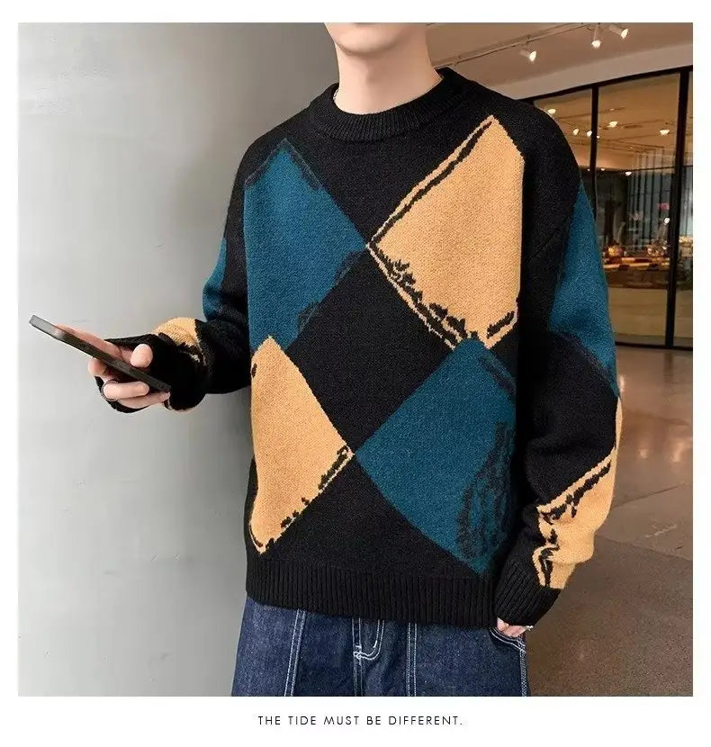 Casual Autumn And Winter Thickened Sweater Men’s Round Neck Lazy Trendy Bottoming Shirt