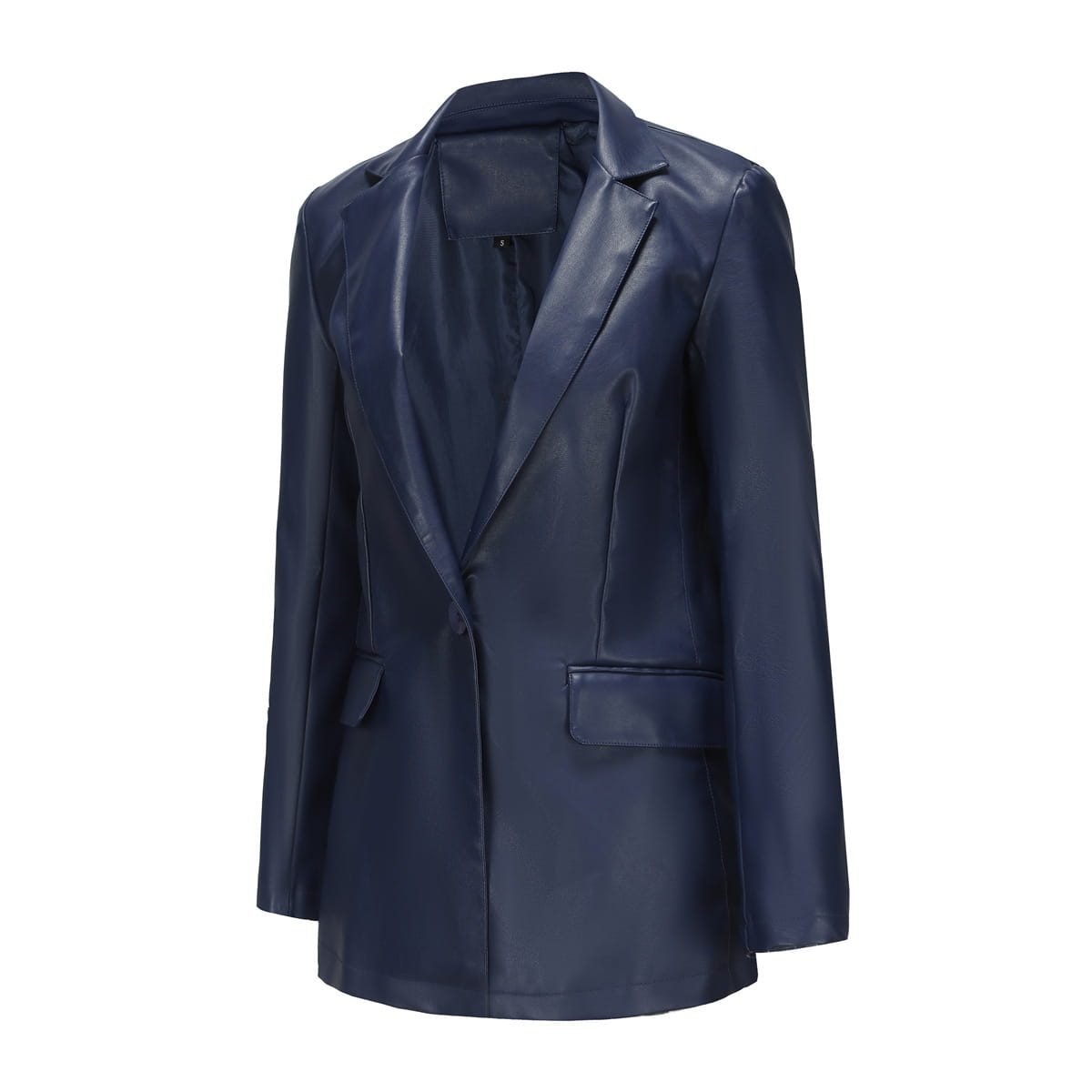 Single Button Commute Leisure Solid Color Leather Coat