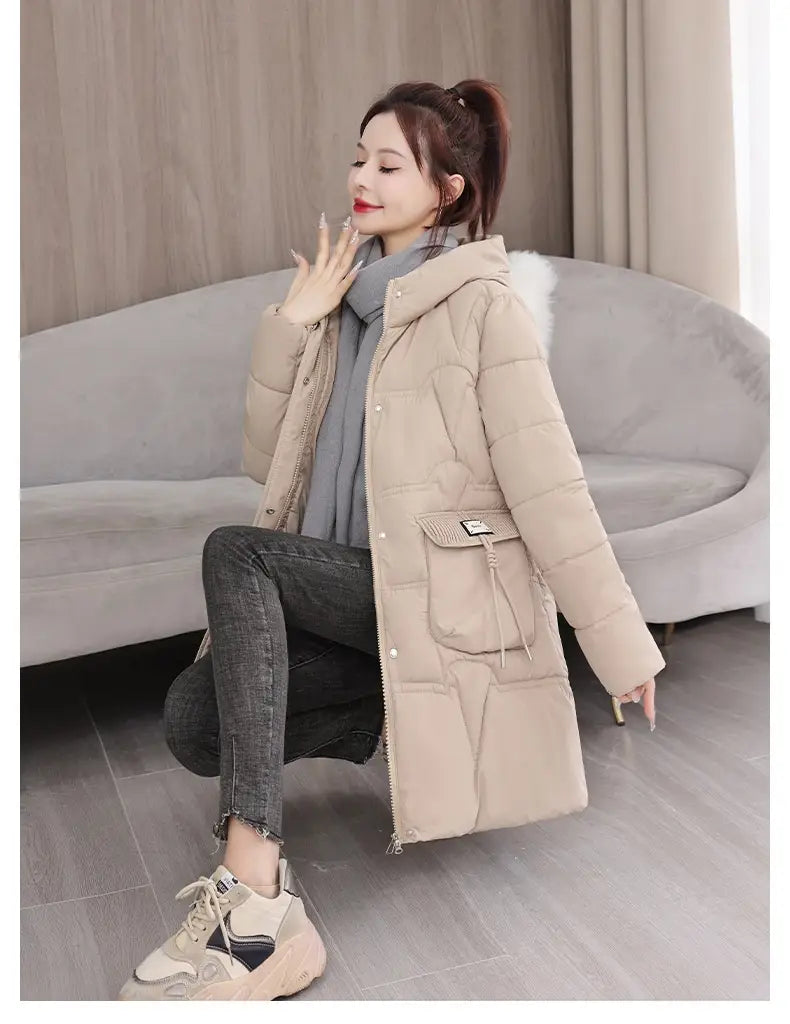 Hooded Down Coat Mid-length Thickened