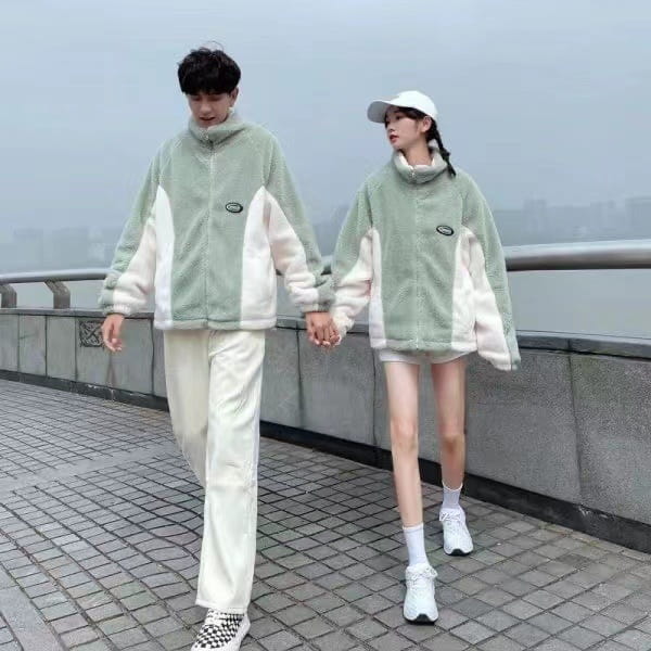 Mint Green Stitching Berber Fleece Coat Men And Women